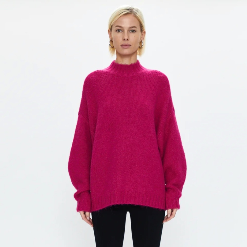 Carlen Mock Neck Oversized Sweater in Fuchsia